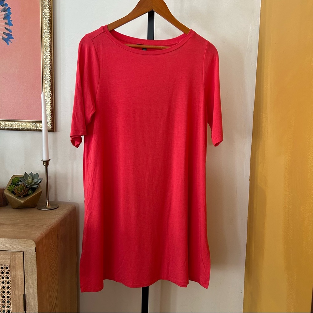 Eileen Fisher Bateau‎ Neck Tunic Tencel Lyocell Half Sleeve Watermelon Pink Sz S